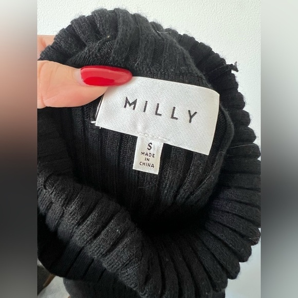 Milly x REVOLVE Slim Rib Suede Pocket Turtleneck Mini Dress in Black Small - Picture 8 of 9